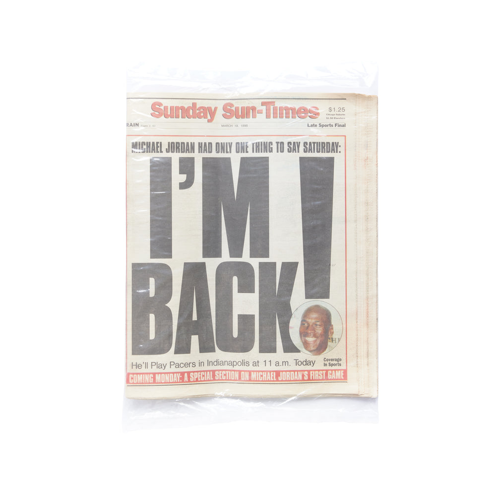 Michael Jordan “I’m Back” Entire Chicago Sun-Times Newspaper