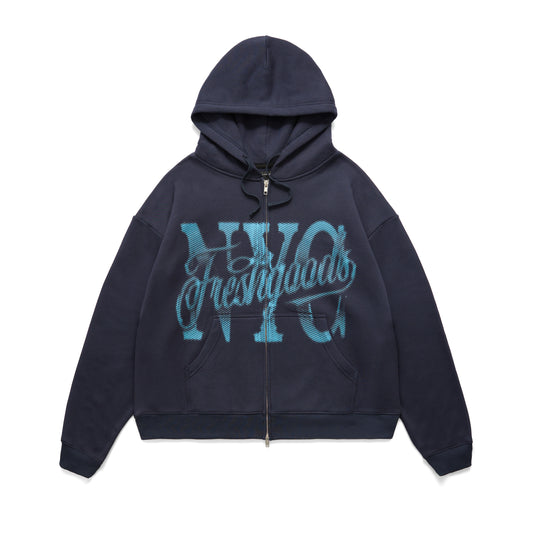 NY Script Zip Up Hoodie (Navy)