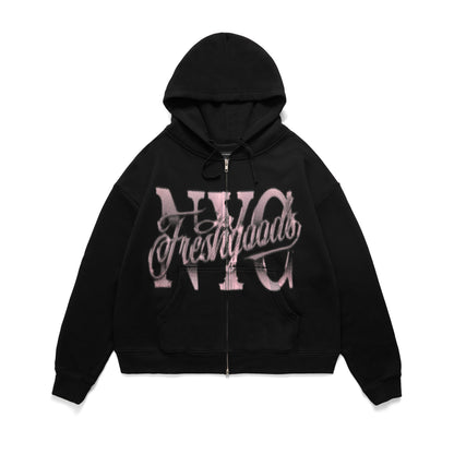 NY Script Zip Up Hoodie (Black)